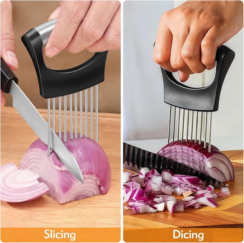 CNTVO Onion Holder for Slicing, Stainless Steel Onion Slicer, Onions Slicer Holder with Protective Cover, Multi-Use Vegetable Chopper for Onions Tomatoes Avocados Potato Eggs Kiwifruit Meat Lemon - Image 2